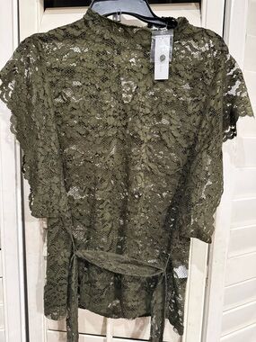 NWT - New York & Company Olive Lace Short Sleeve Top